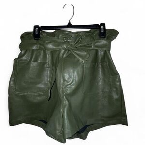 Blue Rain Olive Green High Waist Paperbag Shorts